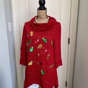 Onque Casuals Red Cowl Neck Sweater with Colorful Sequins